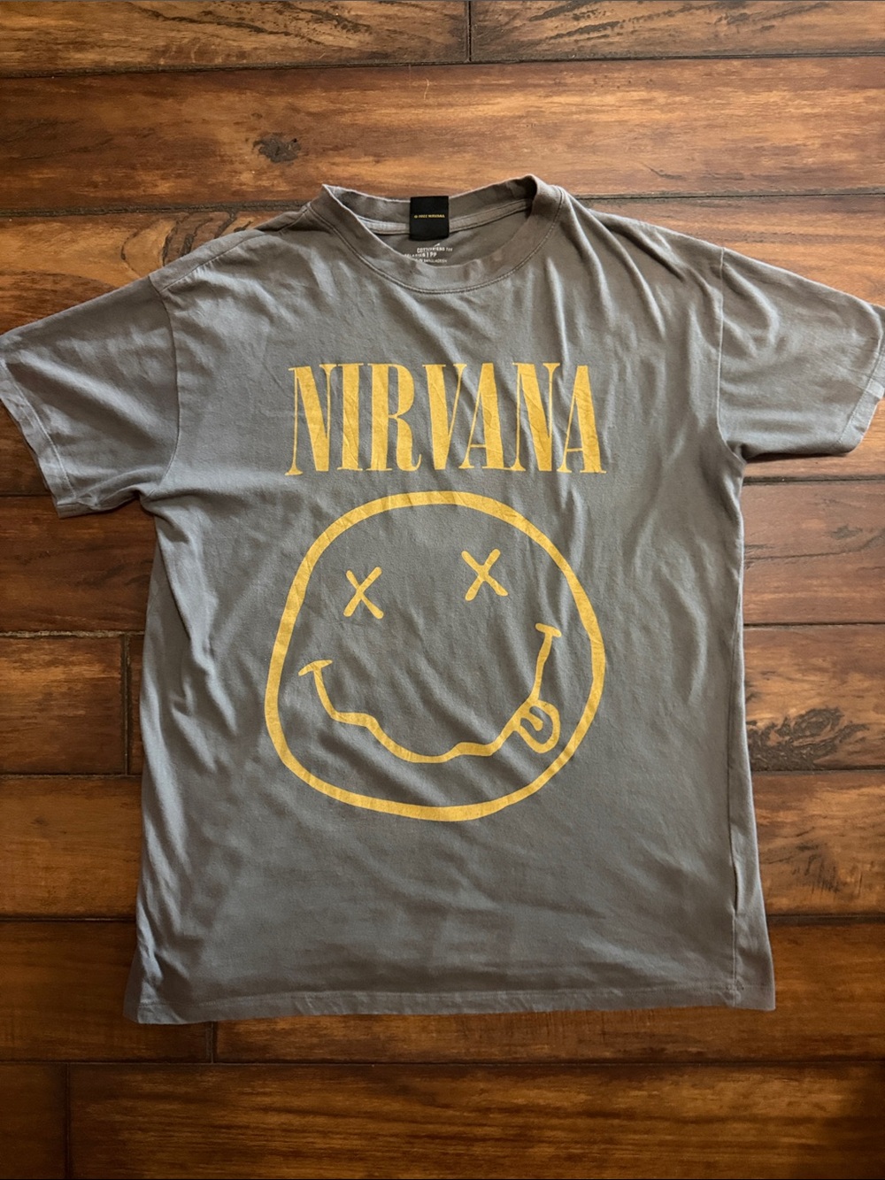 NIRVANA Gray Tee with Yellow Smiley Logo
